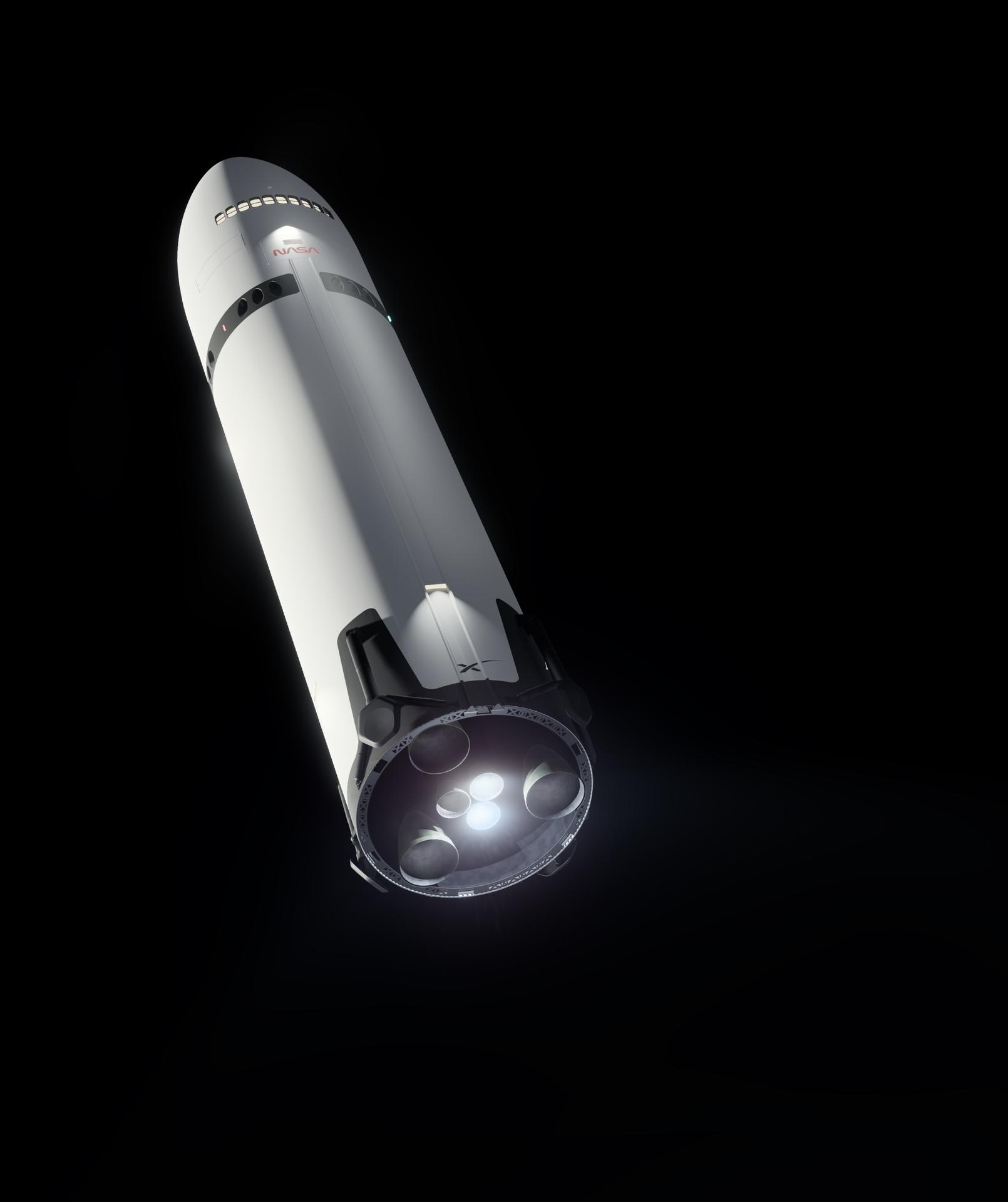 NASA artist's concept of the SpaceX Starship HLS with Raptor engines — the methalox benchmark Chinese discussions measure Lanyan against