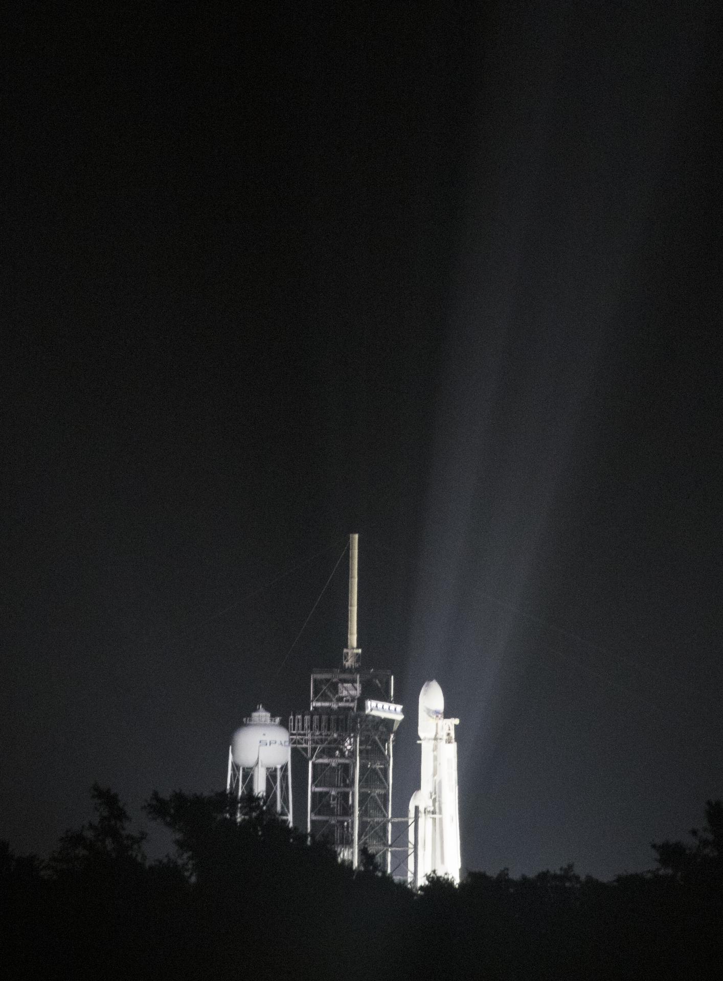 A Falcon Heavy — 27 engines on its combined first stage — lifts off on the DoD STP-2 mission in June 2019 (NASA)