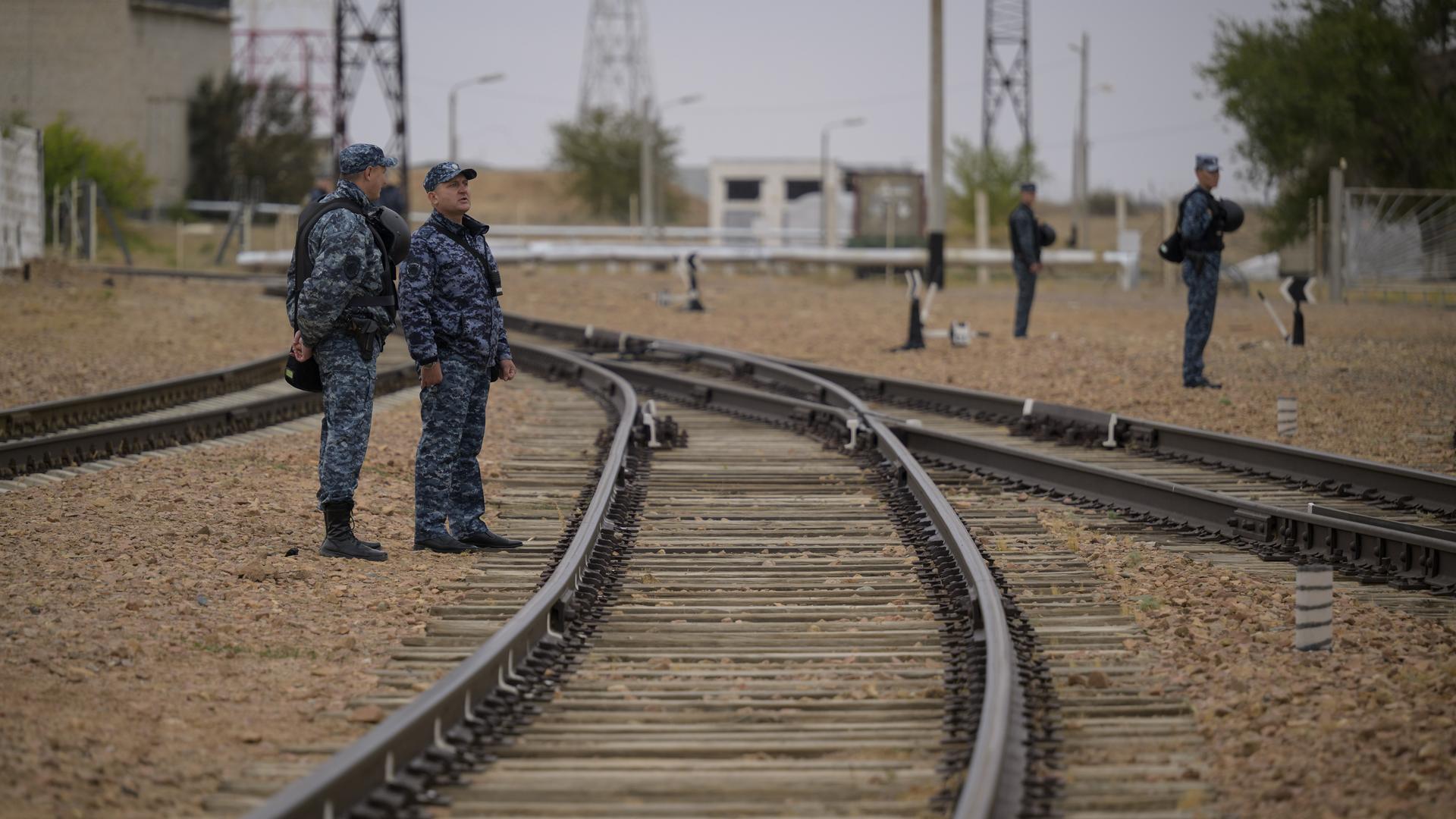 Expedition 72 Soyuz rolling out to the Baikonur launch pad by train