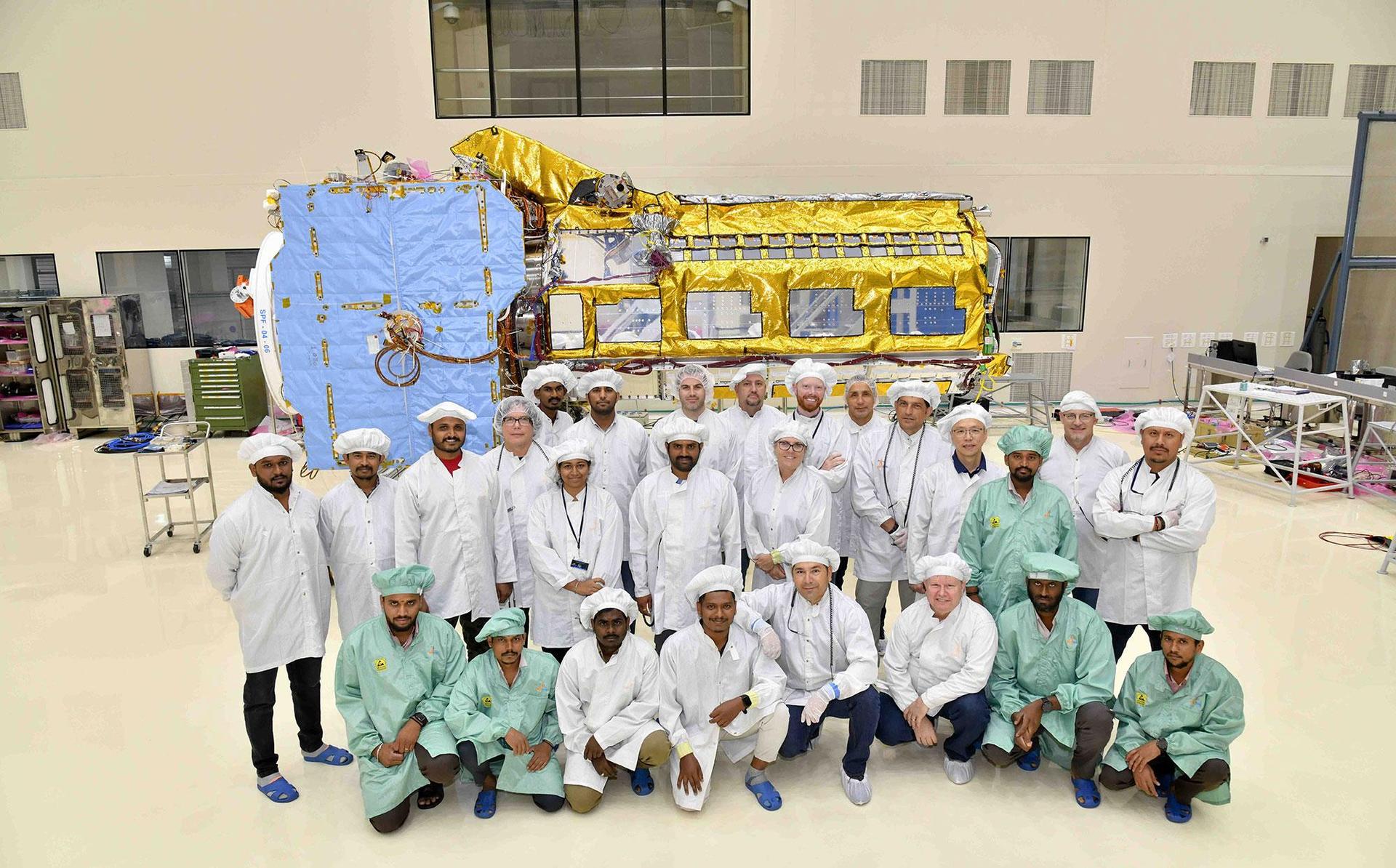 U.S. and Indian engineers collaborate to assemble the main components of the NISAR satellite (NASA)