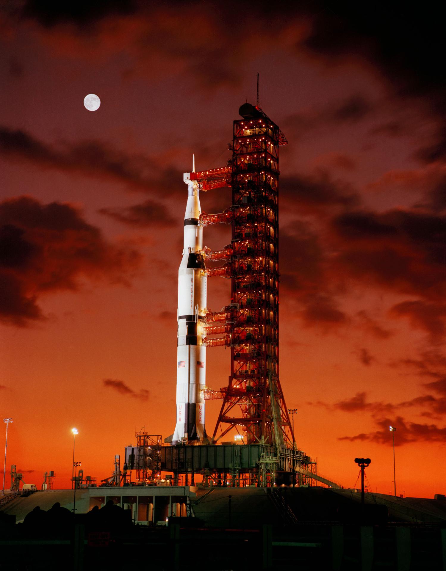 Apollo 4, the first Saturn V, on Pad 39A at Kennedy Space Center before its November 1967 flight (NASA)