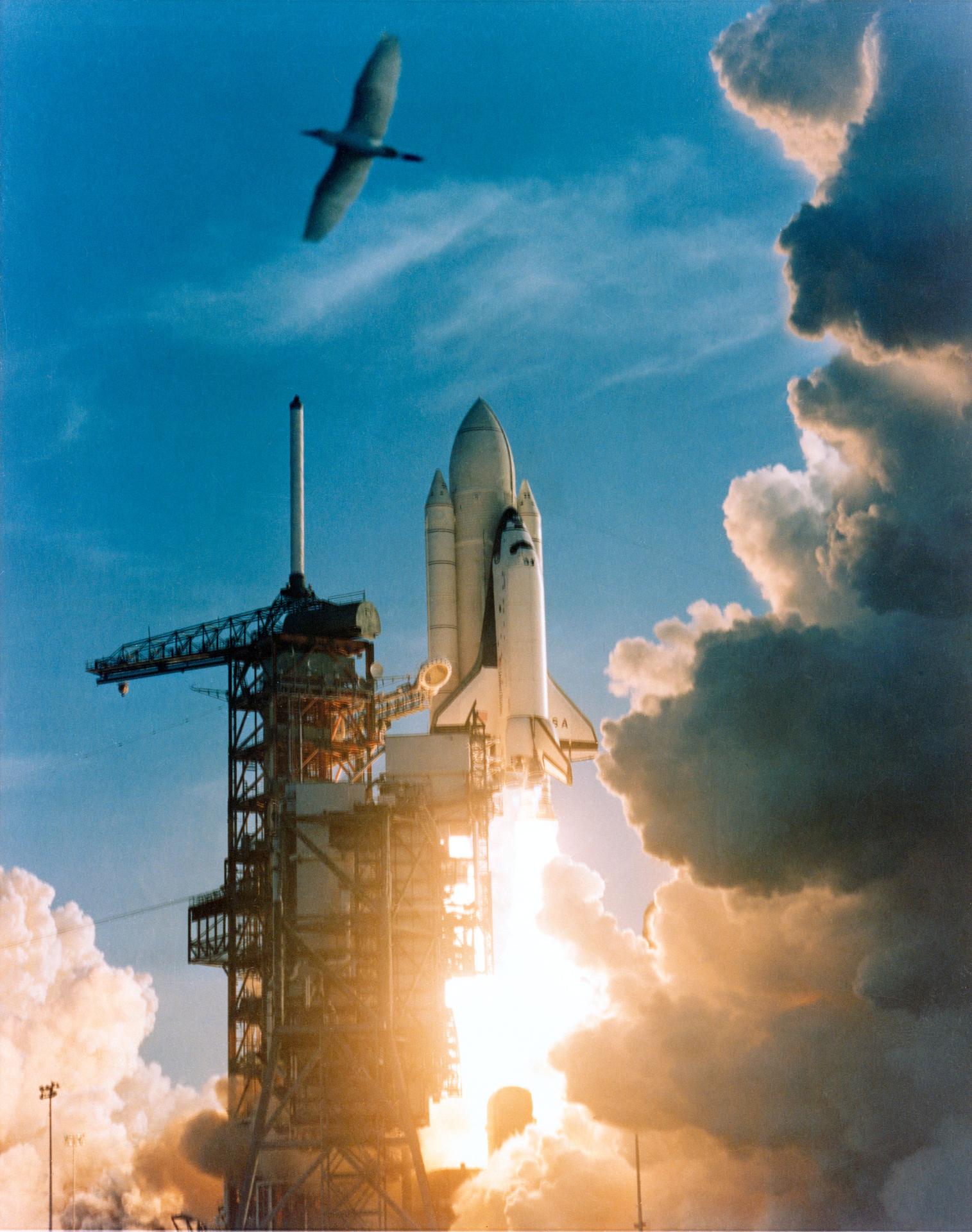 Space Shuttle Columbia lifts off on STS-1, the RS-25's first flight, April 1981 (NASA)